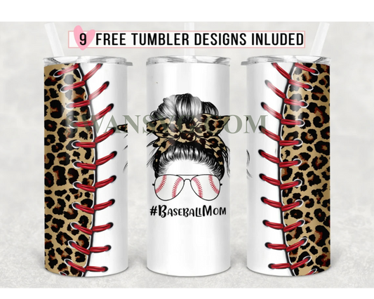 20oz Skinny Tumbler Leopard American Baseball Mom PNG, Tumbler